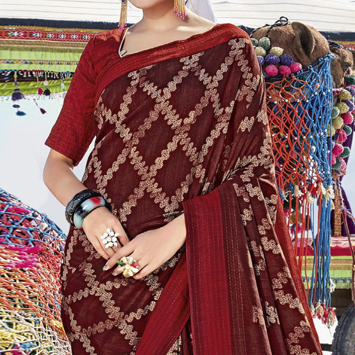 Maroon Casual Wear Printed Cotton Silk Saree