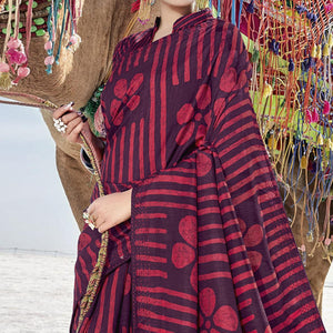 Maroon Casual Wear Printed Cotton Silk Saree