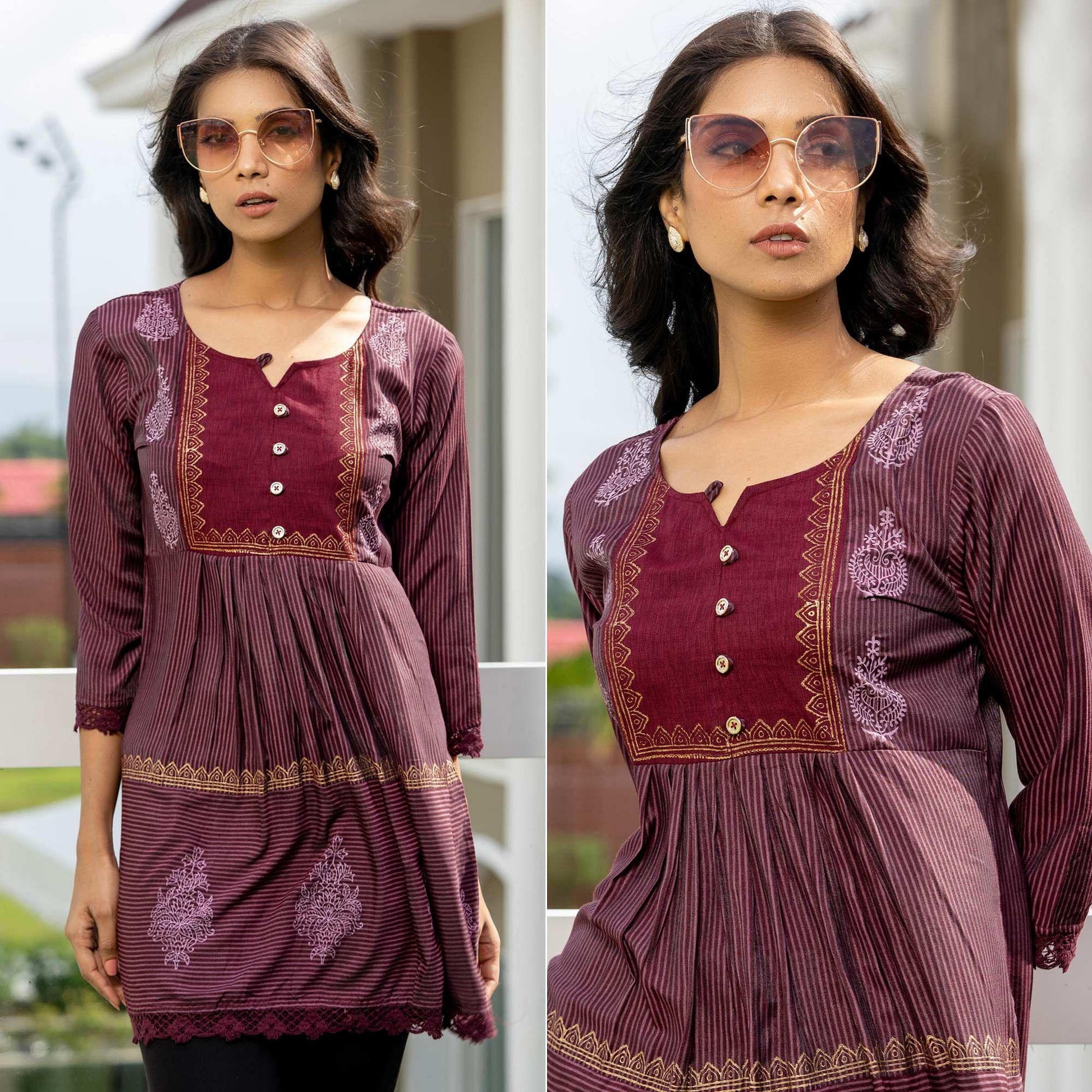 Maroon Casual Wear Printed Cotton Top