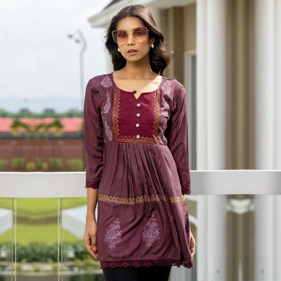 Maroon Casual Wear Printed Cotton Top