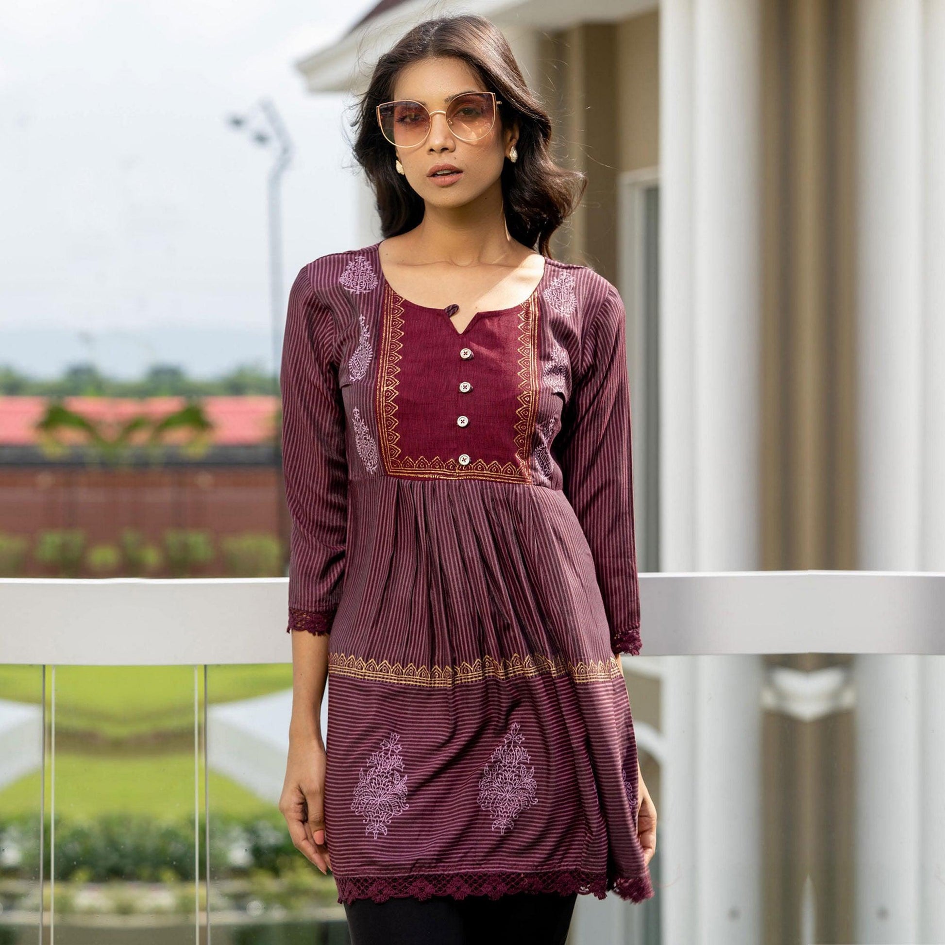 Maroon Casual Wear Printed Cotton Top