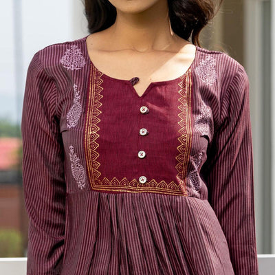 Maroon Casual Wear Printed Cotton Top