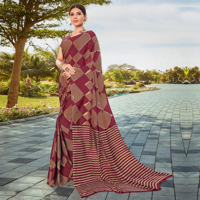 Maroon Casual Wear Printed Crepe Saree