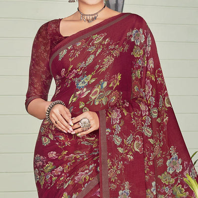 Maroon Casual Wear Printed Crepe Saree