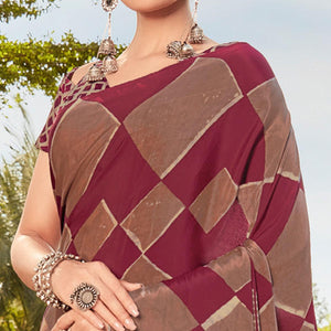 Maroon Casual Wear Printed Crepe Saree