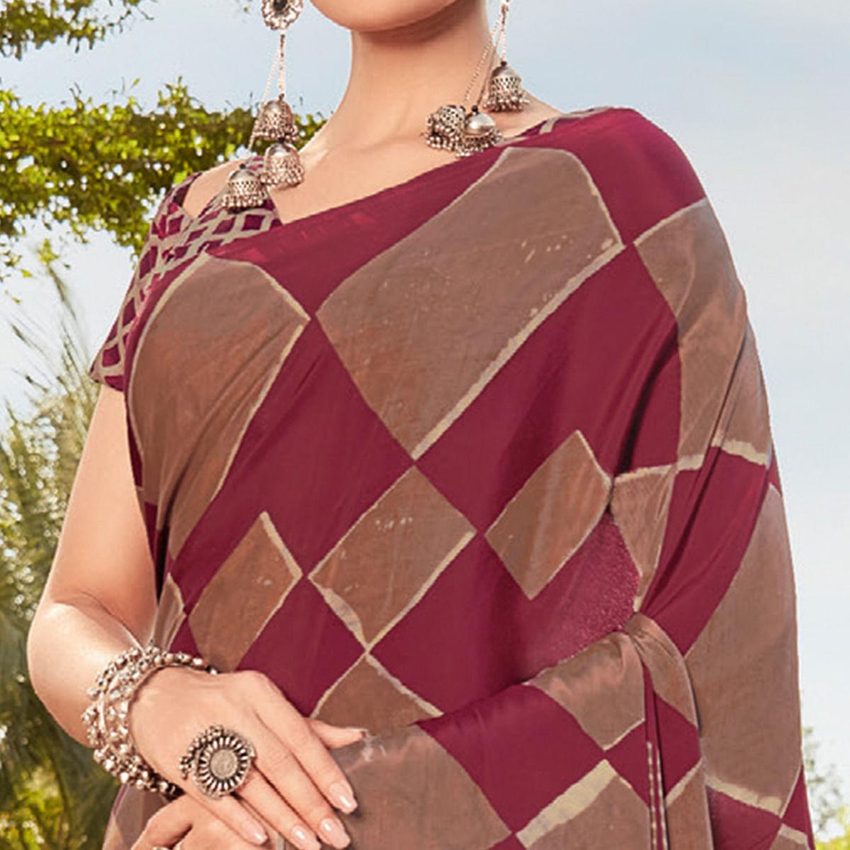 Maroon Casual Wear Printed Crepe Saree