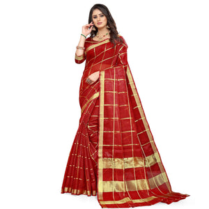 Maroon Casual Wear Printed Doriya Cotton Saree