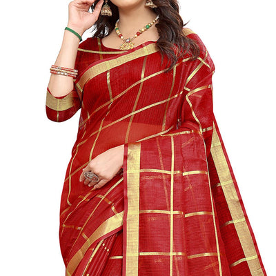 Maroon Casual Wear Printed Doriya Cotton Saree