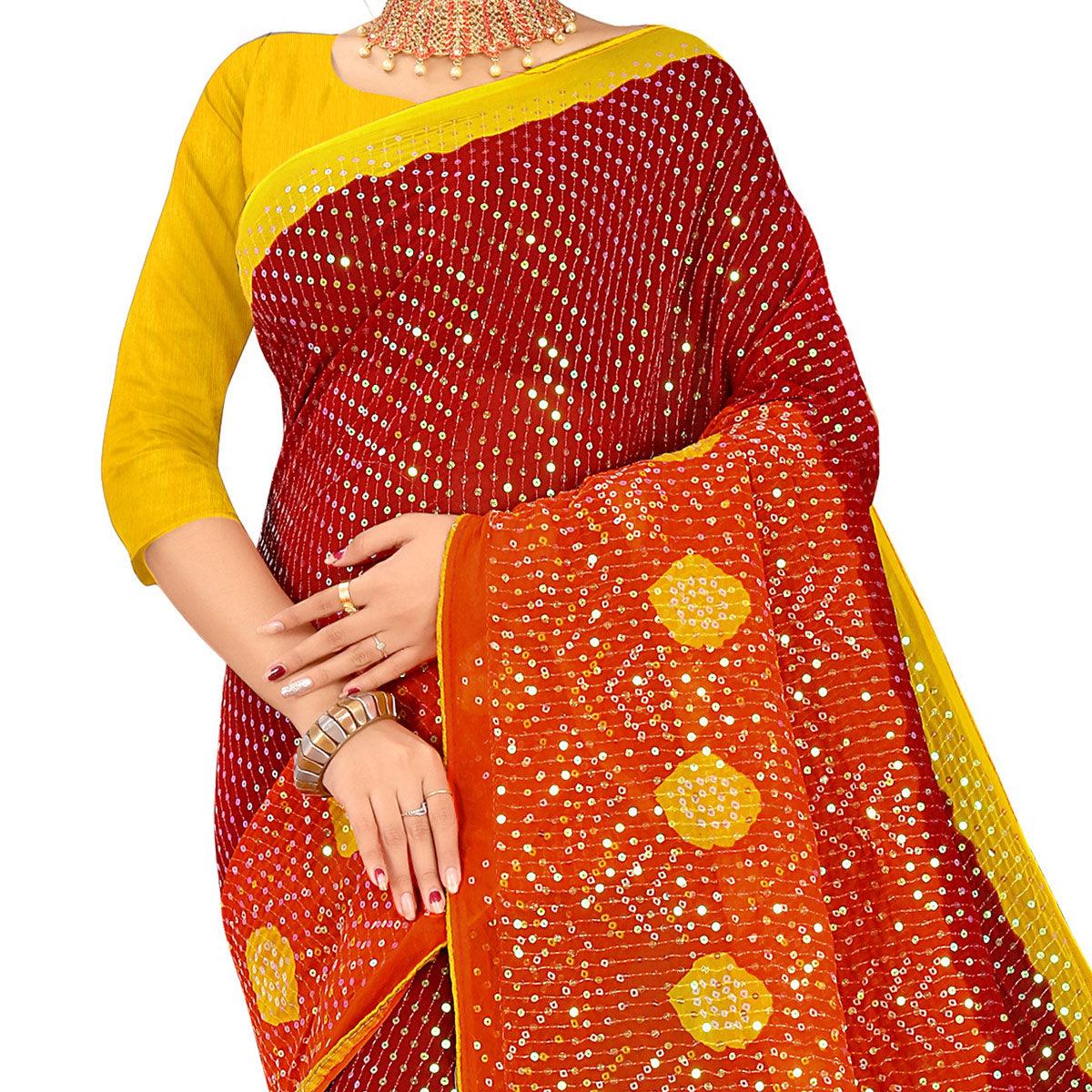 Maroon Casual Wear Printed Georgette Saree