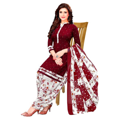Maroon Casual Wear Printed Leon Patiala Dress Material