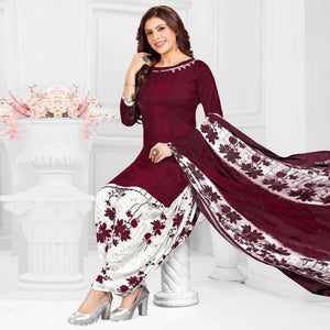 Maroon Casual Wear Printed Leon Patiala Dress Material