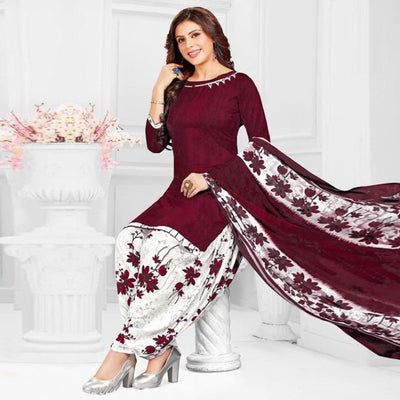 Maroon Casual Wear Printed Leon Patiala Dress Material