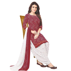 Maroon Casual Wear Printed Leon Patiala Dress Material