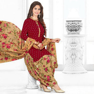 Maroon Casual Wear Printed Leon Patiala Dress Material