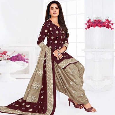 Maroon Casual Wear Printed Leon Patiala Dress Material