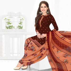 Maroon Casual Wear Printed Leon Patiala Dress Material