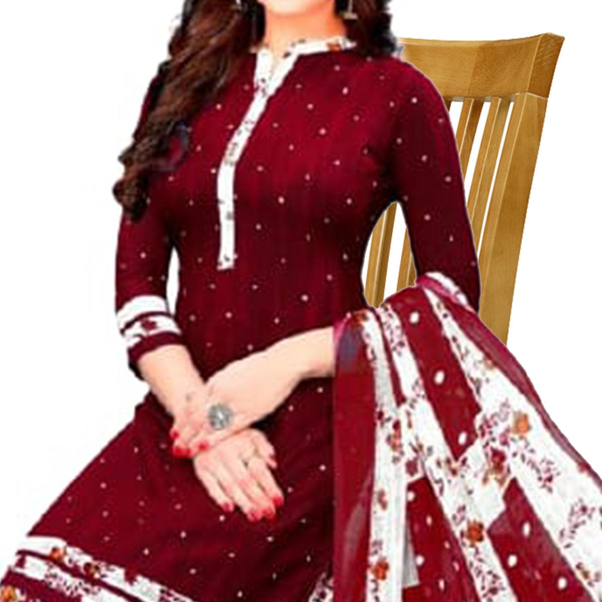 Maroon Casual Wear Printed Leon Patiala Dress Material