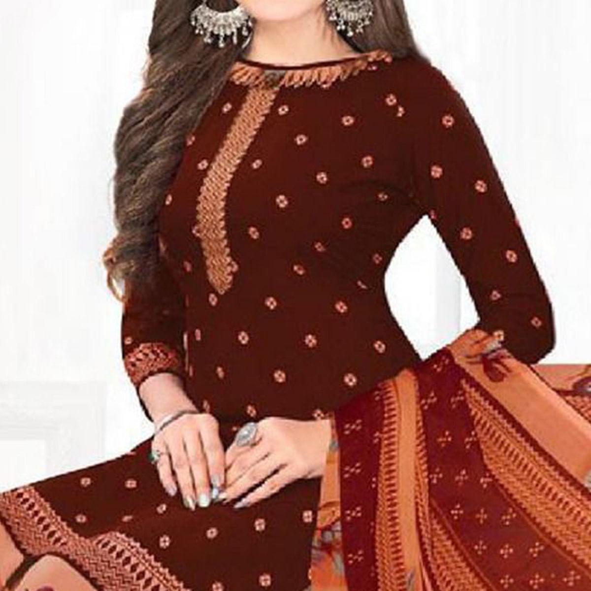Maroon Casual Wear Printed Leon Patiala Dress Material