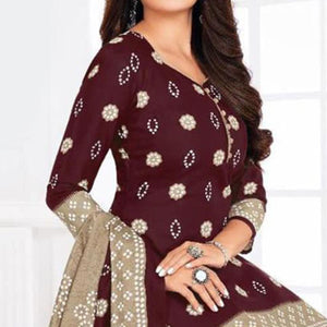 Maroon Casual Wear Printed Leon Patiala Dress Material