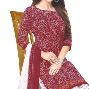Maroon Casual Wear Printed Leon Patiala Dress Material