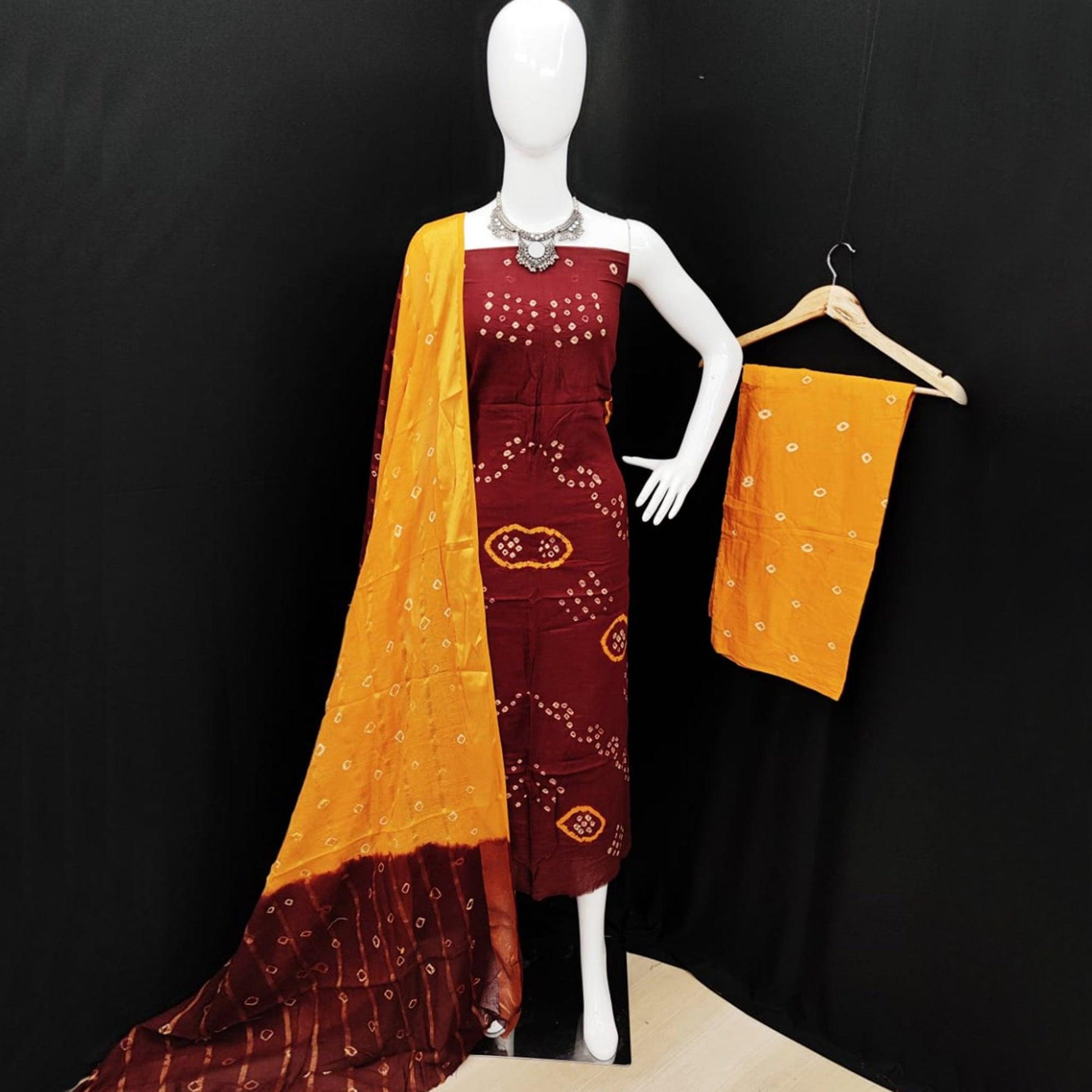 Maroon Casual Wear Printed Pure Cotton Dress Material