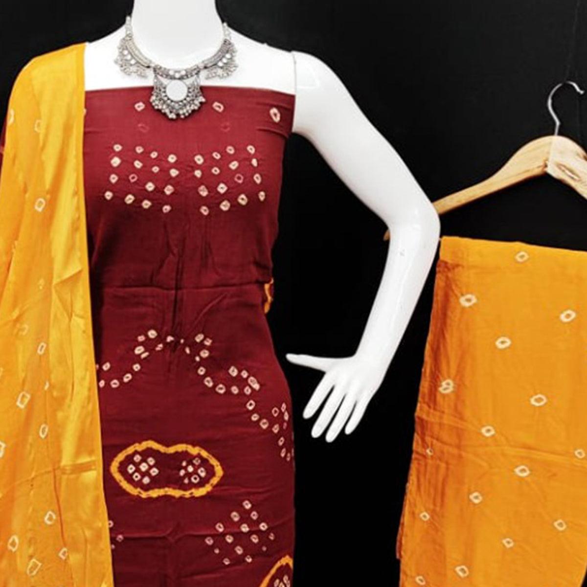 Maroon Casual Wear Printed Pure Cotton Dress Material