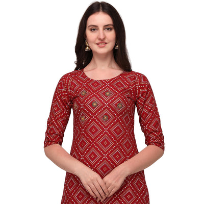 Maroon Casual Wear Printed Rayon Kurti - Skirt Set