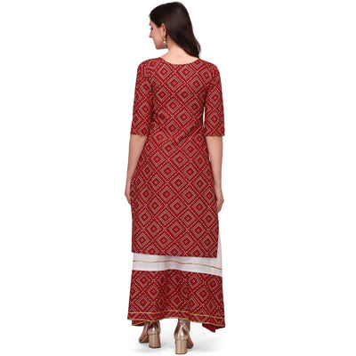 Maroon Casual Wear Printed Rayon Kurti - Skirt Set