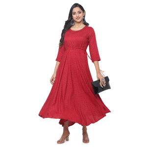 Maroon Casual Wear Printed Rayon Long Kurti