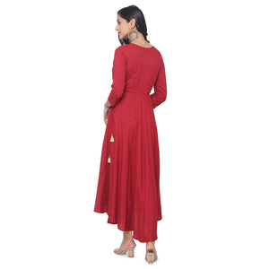 Maroon Casual Wear Printed Rayon Long Kurti