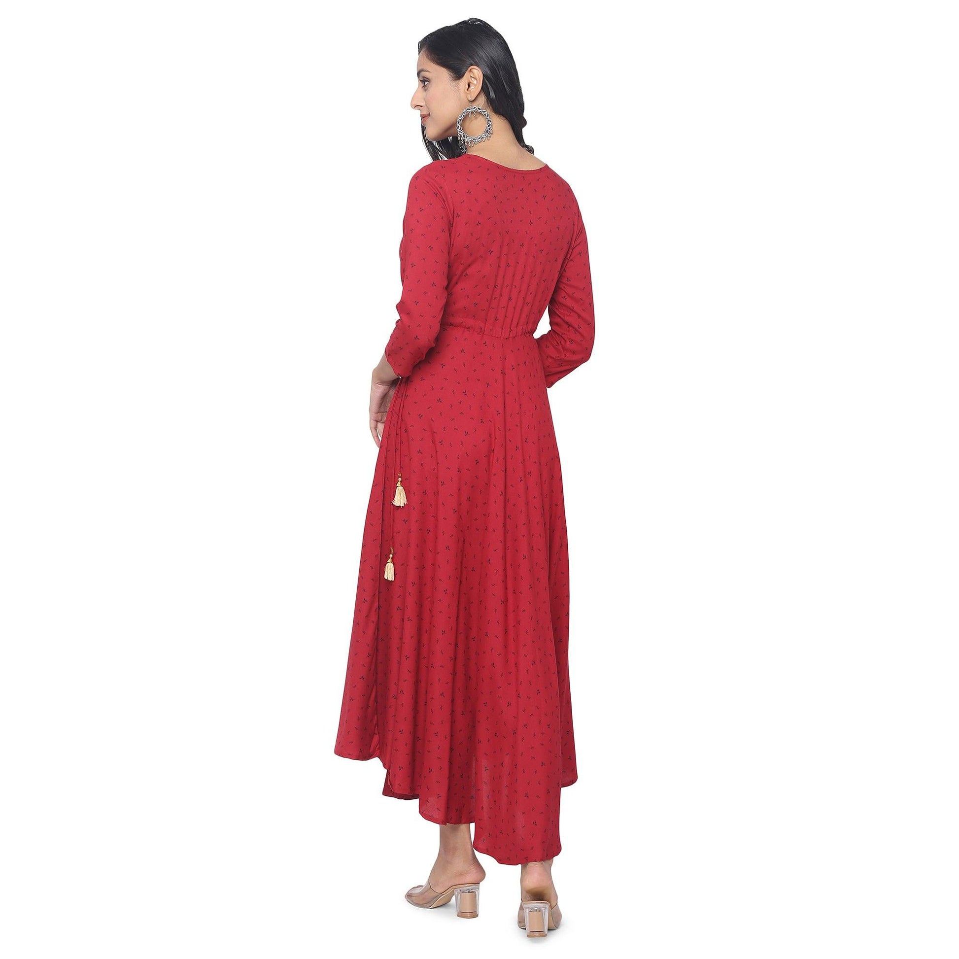 Maroon Casual Wear Printed Rayon Long Kurti