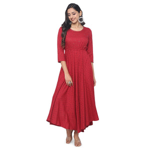 Maroon Casual Wear Printed Rayon Long Kurti