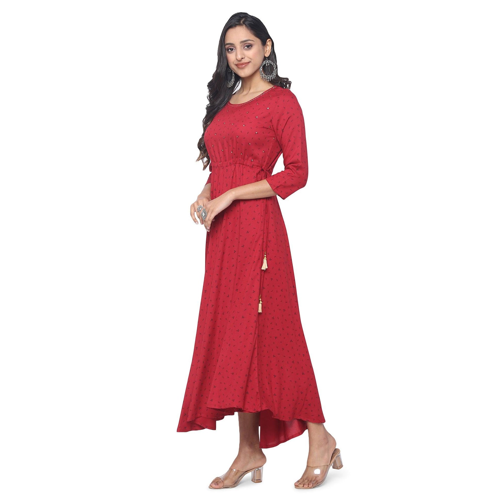 Maroon Casual Wear Printed Rayon Long Kurti