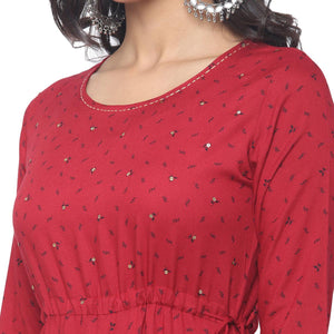 Maroon Casual Wear Printed Rayon Long Kurti