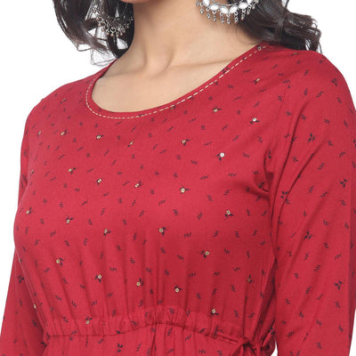 Maroon Casual Wear Printed Rayon Long Kurti