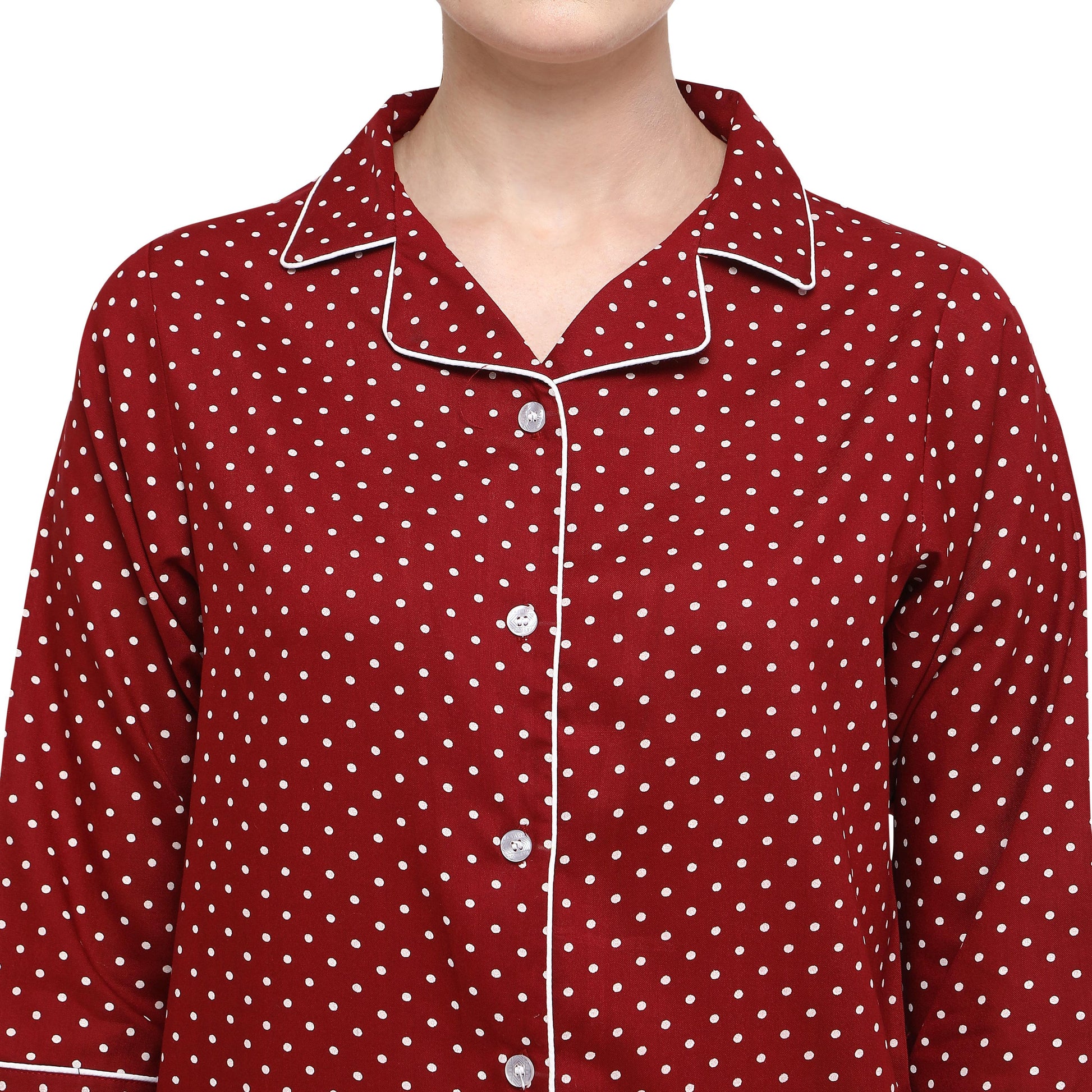 Maroon Casual Wear Printed Rayon Night Suit