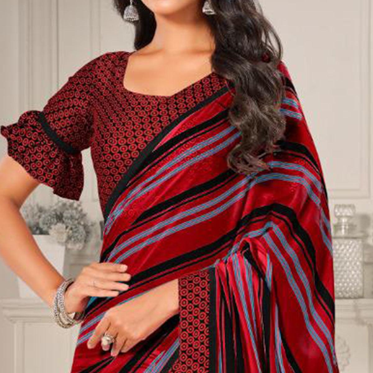 Maroon Casual Wear Printed Satin Saree