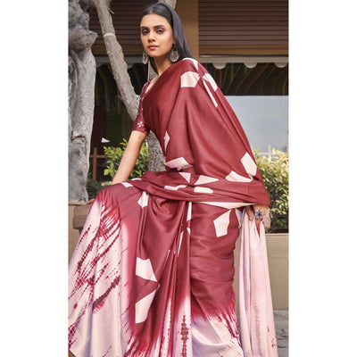 Maroon Casual Wear Printed Satin Silk Saree