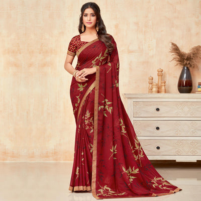 Maroon Casual Wear Printed Silk Georgette Saree