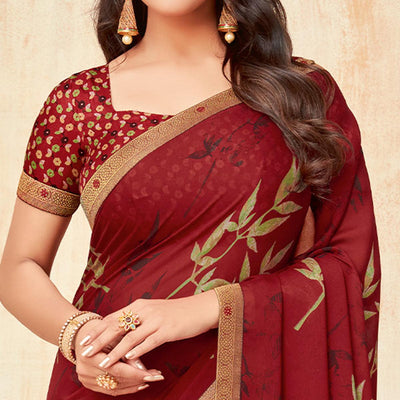 Maroon Casual Wear Printed Silk Georgette Saree