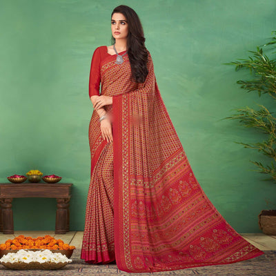 Maroon Casual Wear Printed Silk Saree