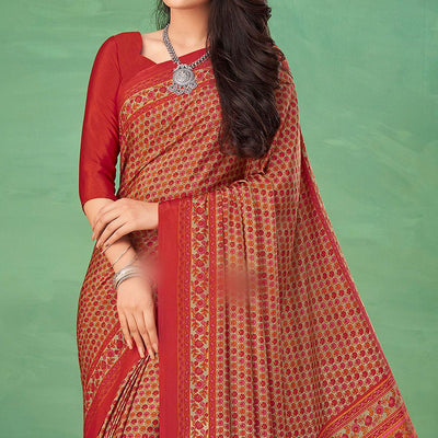 Maroon Casual Wear Printed Silk Saree