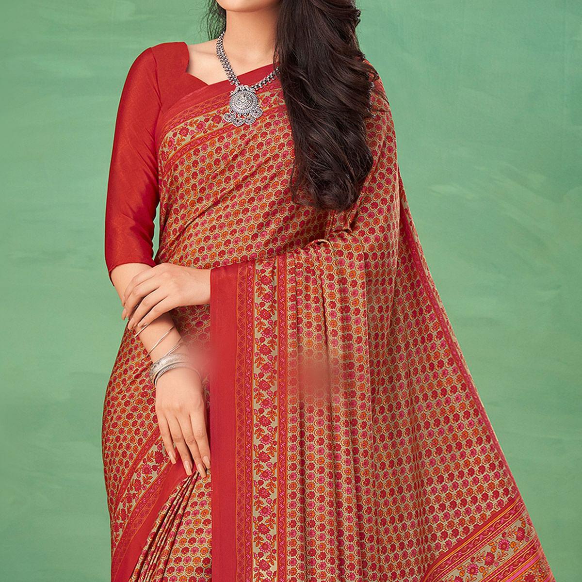 Maroon Casual Wear Printed Silk Saree