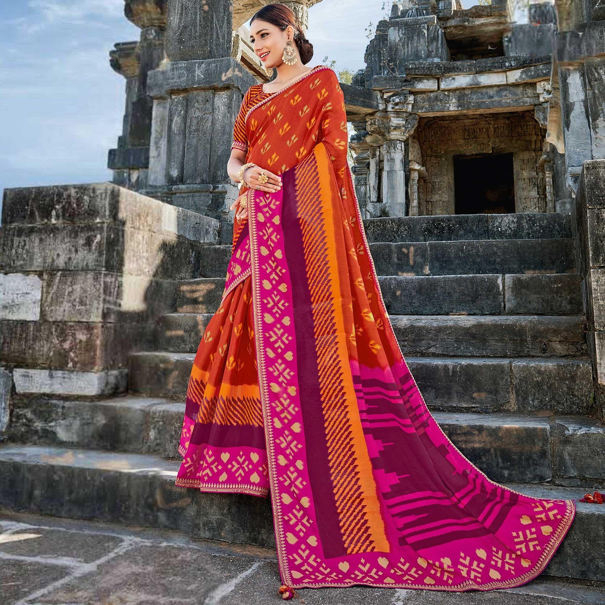 Maroon Casual Wear Printed Tussar Silk Saree