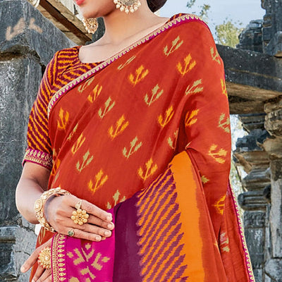 Maroon Casual Wear Printed Tussar Silk Saree