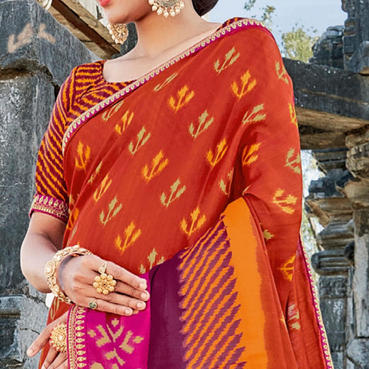 Maroon Casual Wear Printed Tussar Silk Saree