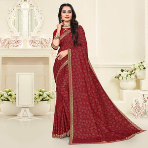 Maroon Casual Wear Printed Vichitra Silk Saree