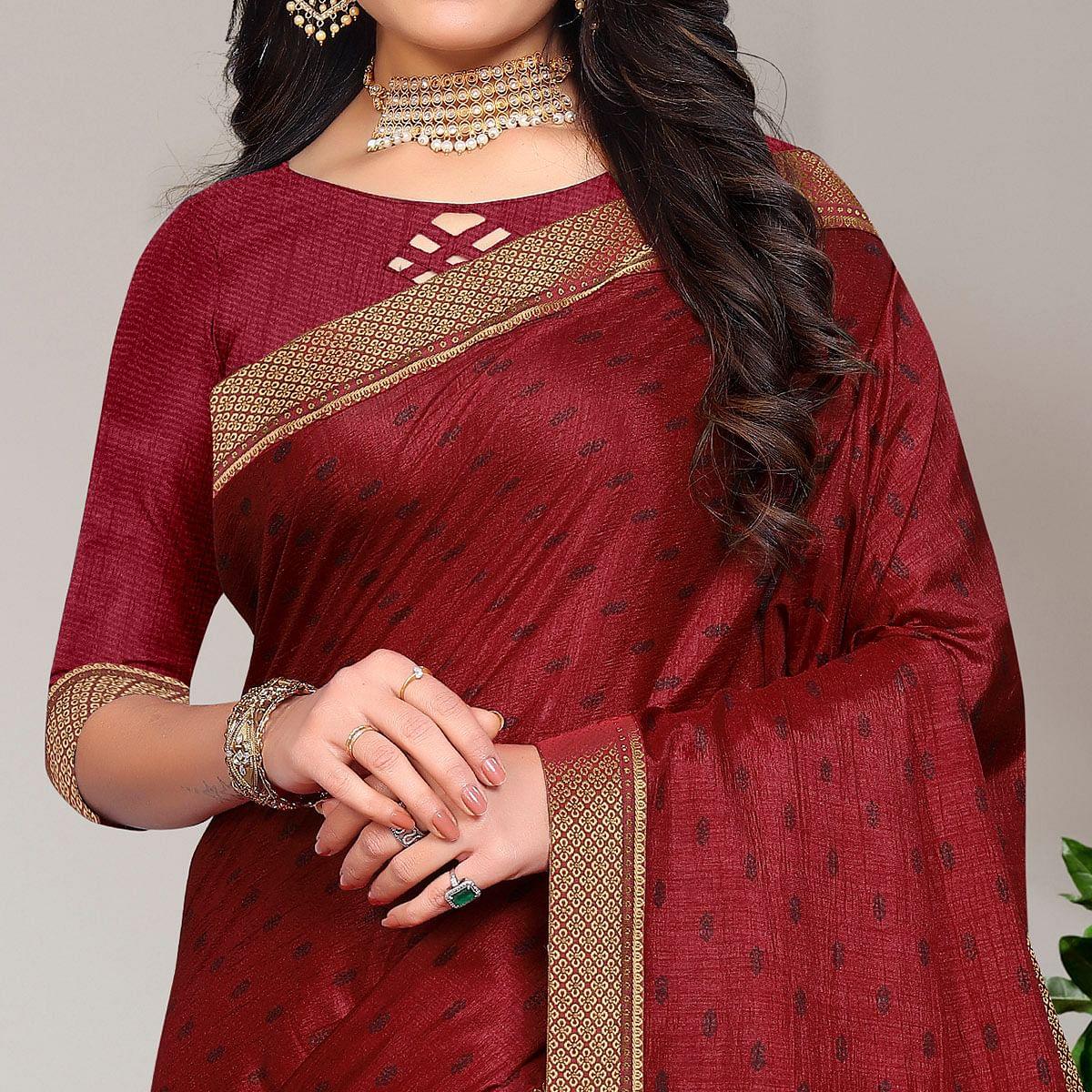 Maroon Casual Wear Printed Vichitra Silk Saree
