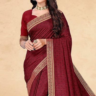 Maroon Casual Wear Printed Vichitra Silk Saree