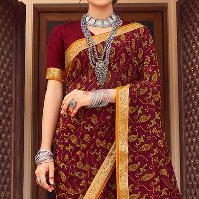 Maroon Casual Wear Printed Weightless Georgette Saree